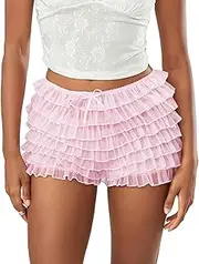 [Multitrust] Women Lolita Lace Ruffled Layered Shorts Y2k Fairy Tiered Bloomers Pumpkin Party Festival Boy Shorts Pettipants