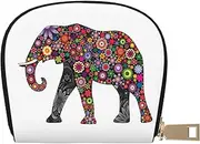 [EdWal] Cheerful Elephant Print Card Holder Unisex Credit Card Case for Men and Women Leather Card Holder, Slim Business Card, White, One Size