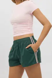 Green Track Shorts Side Stripe - Size 6XXS, Women's Shorts