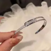 Sparking 925 Silver Zircon Bracelet Cuff Bangle Women Jewelry Gift Adjustable