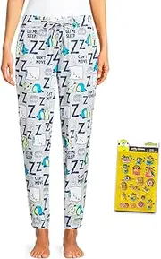 [Minions] Pajamas - Bundle of Despicable Me Sleepwear with 1 Pair of Ladies Sweatpants, Stickers | Despicable Me Joggers Adult