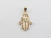 14k Yellow Gold Children's Jewish Hand Of God Chai Hamsa Charm Pendant