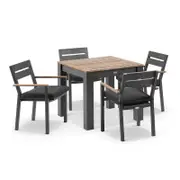 Balmoral 4 Seater Square Teak Top Aluminium Dining Table with Capri Chairs Charcoal - Denim Grey