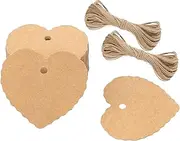 Kraft Paper Gift Tags,100PCS Small Brown Tags with Twine,Craft Show Price Tags,Blank Heart Shaped Name Tags Hang Labels for Gift Wrapping,Valentine,Wedding Party Favor (Brown)