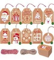 100 Pieces Christmas Kraft Paper Gift Tags With Strings 9 Designs New