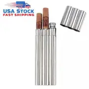 NEW Double Cigar Tube With 2 Oz. Flask Humidor Case Travel Size Stainless STEEL
