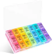 Opret Pill Organiser Box 7 Day, Weekly Travel Pill Dispenser 3 Times a Day for Vitamin Fish Oil Container Planner (Rainbow-Coloured)