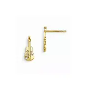 14k Yellow Gold Childrens CZ Violin Instrument Post Earrings Madi K Kids Jewelry