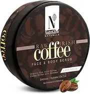 NutriGlow Natural Coffee Face and Body Scrub Organic Raw Irish Coffee Cocoa Butter With Oatmeal Exfoliate Hydrate De Tox 200ml