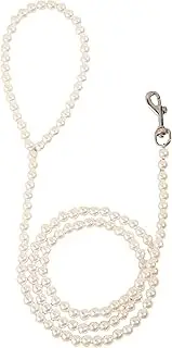 QWINEE Pearl Beaded Pet Leash Cat Dog Leash Elegant Puppy Leash Pet Leash with Lockable Hooks for Small Medium Dogs Cats Kitten White One Size