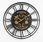 TRADEMARK 60.5 Cm Black and Gold Roman Numeral Moving Gear Wall Clock