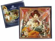 Carmani Painters 2-pc "Topaz" Glass Cake Serving Set, Alphonse Mucha Series
