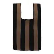 Reusable Mesh Net Grocery Tote Bags Vertical Stripes Black Khaki for Shopping