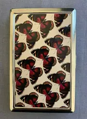 Red Butterfly Wallpaper Silver Metal Cigarette Case RFID Protection Wallet