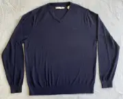 RM Williams Sweater Mens Size XXL Merino Wool Knit Navy Blue V Neck Jumper