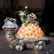Outdoor Solar Turtle Garden Statue Gifts for Mom Grandma Women, Waterproof Outside Tortoise Figurine Sculpture Décor with Lights, Suitable for Yard, Lawn, Porch, Patio, Balcony Christmas Decor