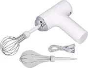 Cordless Hand Mixer – 2 Whisks, 3 Speeds, Portable Electric Egg Beater for Baking and Drinks (White)