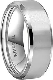 [TUTISS] 8mm Silver/Black/Gunmetal/Gold Titanium Rings for Men Women Engagement Wedding Bands Matte Finish Beveled Edges Comfort Fit