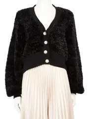 Black Tinsel Balloon Sleeve Cardigan