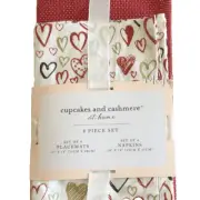 cupcakes and cashmere Set of 8 Placemats and Napkins Hearts Red Pink Gold