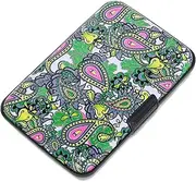 [Baocool] Credit Card Holder, Mini RFID Small Aluminum Card Wallet, Blocking Slim Metal Business Card Case, RFID Blocking Front Pocket Wallet Hard Case Holder for Men Women, Green Flowers, Fashion Compact