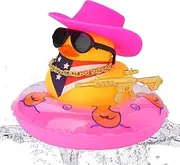 Cowboy Rubber Duck,Rubber Ducks Car Dashboard, Duck Car Decoration, Yellow Rubber Duck With Isolator Hat Swimming Collars And Sunglasses For Car Dashboard And Dining Table