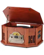 10-in-1 Vinyl Record Player, Wood Classic Turntable Bluetooth Built-in Speakers