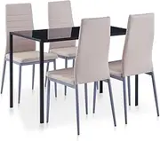 vidaXL 5 Pieces Dining Set Grey Rectangular Tempered Glass Kitchen Table with 4 Dining Chairs Padded Seat Indoor Dining Room Cappuccino