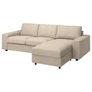 VIMLE 3-seat sofa-bed with chaise longue, with wide armrests/Hillared beige