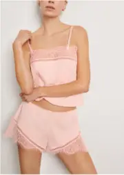 NWT SKIN Organic Pink Makenna Cami Meadow Shortie Camisole Lace Set sz S GOOP