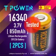 T power 2x RCR123a Rechargeable INR 16340 3.7V 850mAh Lithium Li-ion Battery