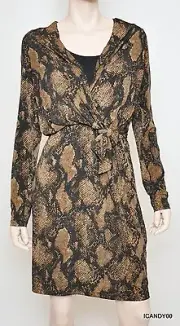 Nwt $238 Tahari WILEMINA Stretch Jersey Snake Print Dress Top ~Colt Brown *8