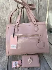 Juicy Couture Pink Patent Tote Bag & Wallet Set – Monogram, Heart Charm