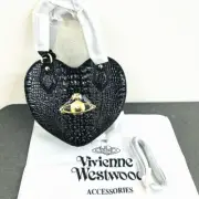 Vivienne Westwood Heart Shaped Black 2way Shoulder Bag Crocodile Pattern New JP