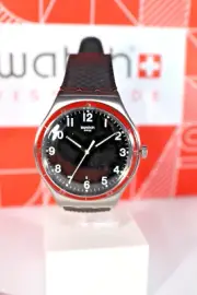 NEW Swatch Irony RED WHEEL Steel Black Silicone Number Dial Men's Watch YWS417