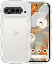 [YINLAI] for Google Pixel 9 Pro XL Case Cute Curly Wave Frame Shape Soft TPU Silicone Cover for Women Men Camera Protection Shockproof Phone Case for Google Pixel 9 Pro XL 6.8" 2024, Clear