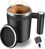 FCSWEET Self Stirring Mug,Rechargeable Auto Magnetic Coffee Mug with 2Pc Stir Bar,Waterproof Automatic Mixing Cup for Milk/Cocoa at Office/Kitchen/Travel 14oz Best Gift - Black