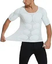 [ARSAVDCG] Men's Padded Muscle Shirt Fake Abdomen Muscle T-Shirt, Seamless Breathable Invisible Shaper Compression Undershirt