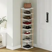 8-Tier Tall Shoe Rack, Narrow Wooden Shoe Organizer for Entryway, Closet, Dorm, Small Spaces, Freestanding Vertical Shoe Shelf for Sneakers, Boots & Heels