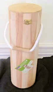AllMinds-Cylinder Wooden Wine BoxBottle-Carrier Rope Handle-Golden Metal Latch