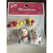 Dollhouse Gray & White Panda Balloons Bear Pair Miniature Toy Shop Baby Nursery
