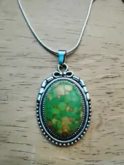 Unakite pendant necklace genuine gemstone 925 Sterling snake silver chain