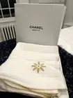CHANEL White & Gold BLANKET White Cotton Snow flake Logo NIB