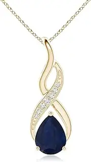 [Angara] Natural Blue Sapphire Infinity Swirl Pendant Necklace with Diamonds in 14ct Solid Gold for Women | September Birthstone Jewellery for Her