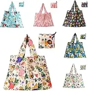 6Pcs Reusable Extra Large Grocery Bags, Foldable Washable Shopping Totes Bags with Handles,Heavy Duty Up to 20Kg Cute Groceries Bags Beach Bags, Packable Cloth Grocery
