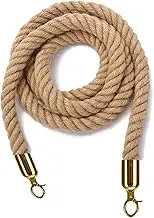 Rope Barriers, Rope Barrier Belt Crowd Control Stanchion Rope 3/4/5/8Ft,Braided/Twisted Hemp Rope Barrier for Queue Divider, Queue Line Barrier, Rope Barrier, 3.2cm(Gold Hooks,8ft/245cm)