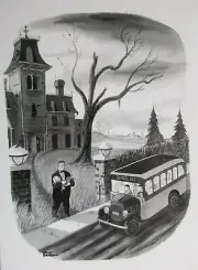 Chas Addams Card Art Print LURCH BUS 1951 (See Photos & Description)