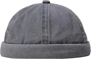 [HAMKVBPR] Mens Brimless Hats Unisex Cotton Retro Skull Hat Street Trend Brimless Beanie Adjustable Docker Cap(Gray)