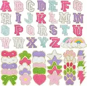 86 Pcs Chenille Letter Patches Self Adhesive Iron On Patches for Clothes,Include 52 A-Z Varsity Alphabet,34 Cute Pattern Chenille Patches for DIY Clothing,Bags,Hats,Embroidered Repair
