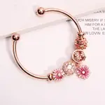 潘家同款玫瑰金粉色雛菊花朵手鏈DIY串珠手環開口手鐲送女友禮物